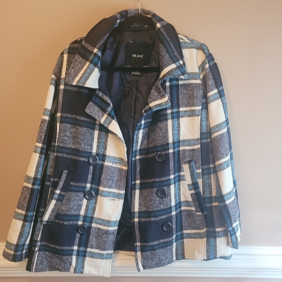 Plaid Pea Coat Trendy Like New - Picture 4 of 7